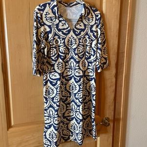J. McLaughlin Dress Blue Cream Paisley Large